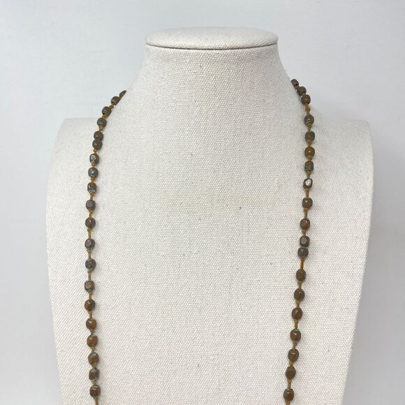 Brass Hollow Bead Necklace Long Length Patina Boho Vintage Hippie - Picture 5 of 10